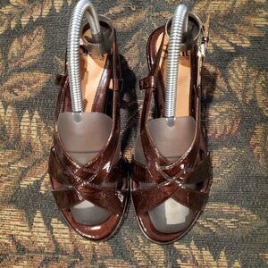 Sofft Andrea Dark Brown Patent Leather Sandals
